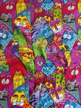 Vintage Laurel Burch Scarf Fantasticats Cat Print Square Silk Scarf